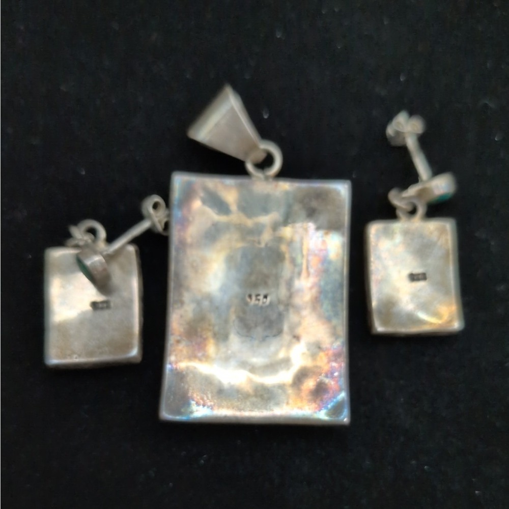 950 Silver Peruvian Multistone Inlay Inca Calendar Pendant & Earring Set New - Picture 2 of 5